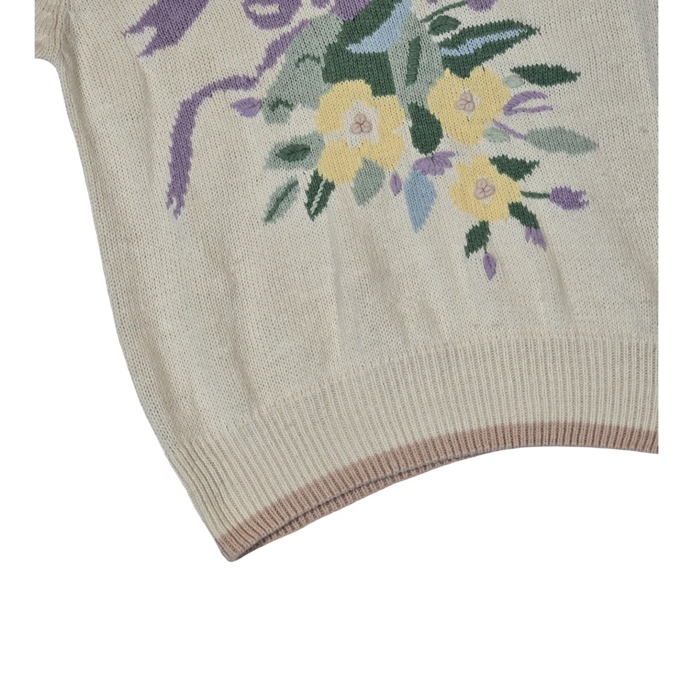 VTG 90's Floral Puff Short Sleeve Sweater Grannycore Cottage Butterfly Knit MD - Picture 4 of 7